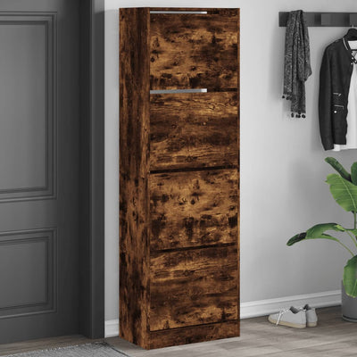 Shoe Cabinet Warm-toned Wood Tall Height 4 Compartments