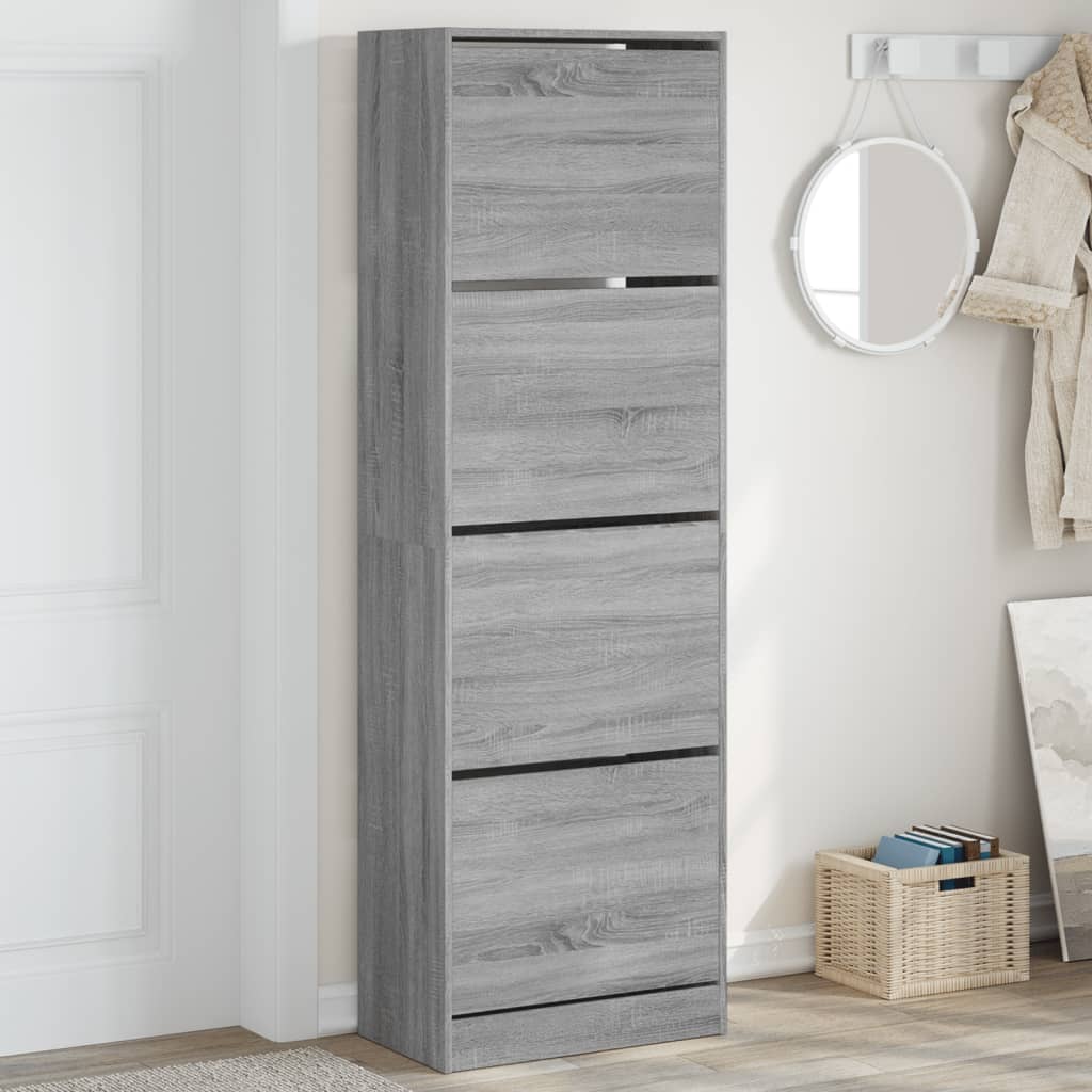 Shoe Cabinet Warm-toned Wood Tall Height 4 Compartments