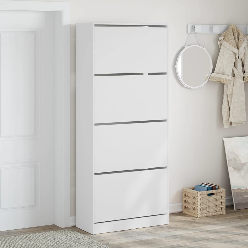 Shoe Cabinet Natural Solid Pine Tall 4 Drawers