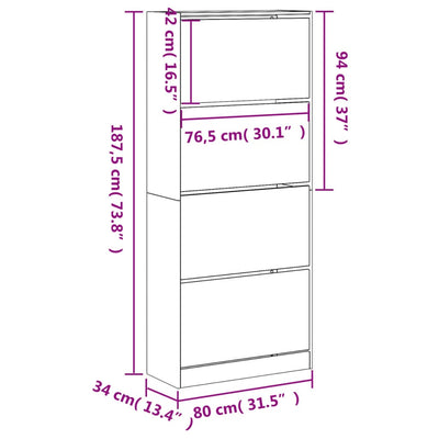 Shoe Cabinet Natural Solid Pine Tall 4 Drawers