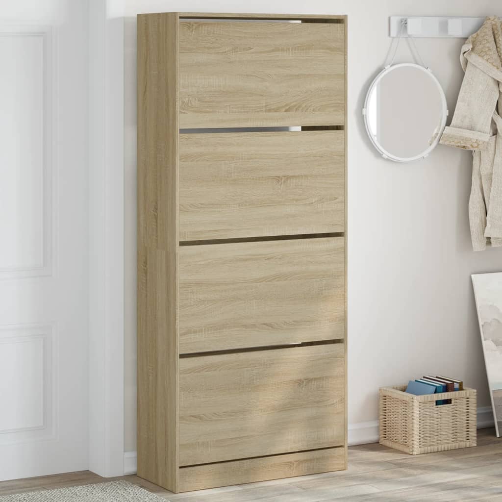 Shoe Cabinet Natural Solid Pine Tall 4 Drawers