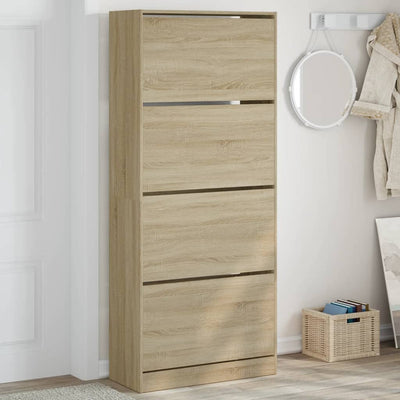 Shoe Cabinet Natural Solid Pine Tall 4 Drawers