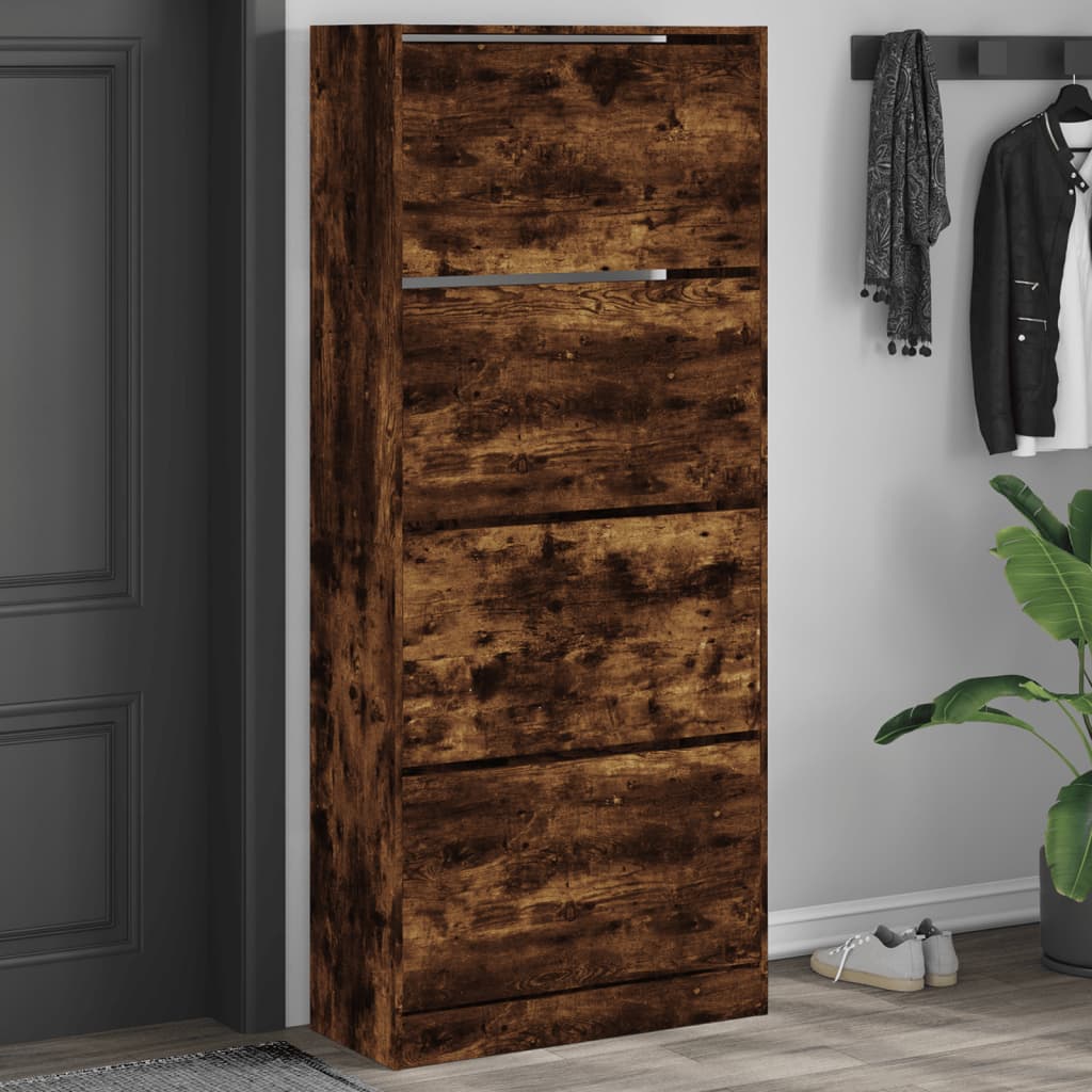 Shoe Cabinet Natural Solid Pine Tall 4 Drawers