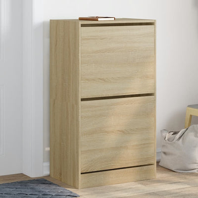 Shoe Cabinet Warm-toned Wood Medium Height 2 Compartments