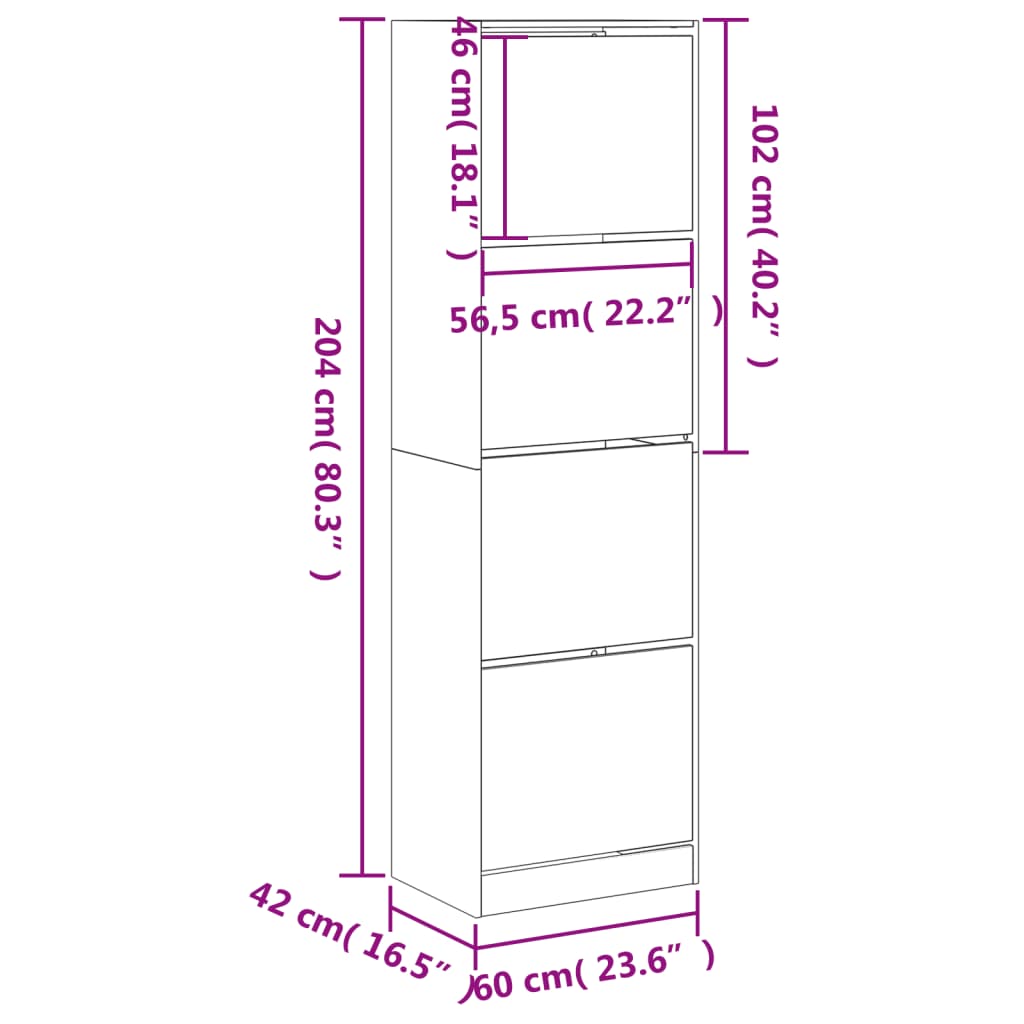 Shoe Cabinet 4-Section Smoked-Wood Tall