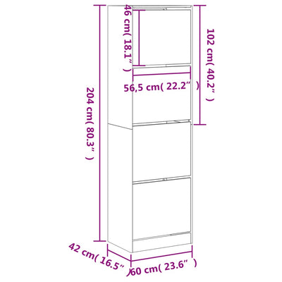 Shoe Cabinet 4-Section Smoked-Wood Tall