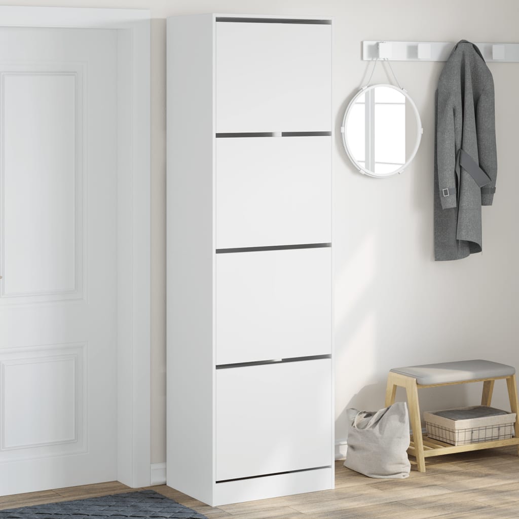 Shoe Cabinet 4-Section Smoked-Wood Tall