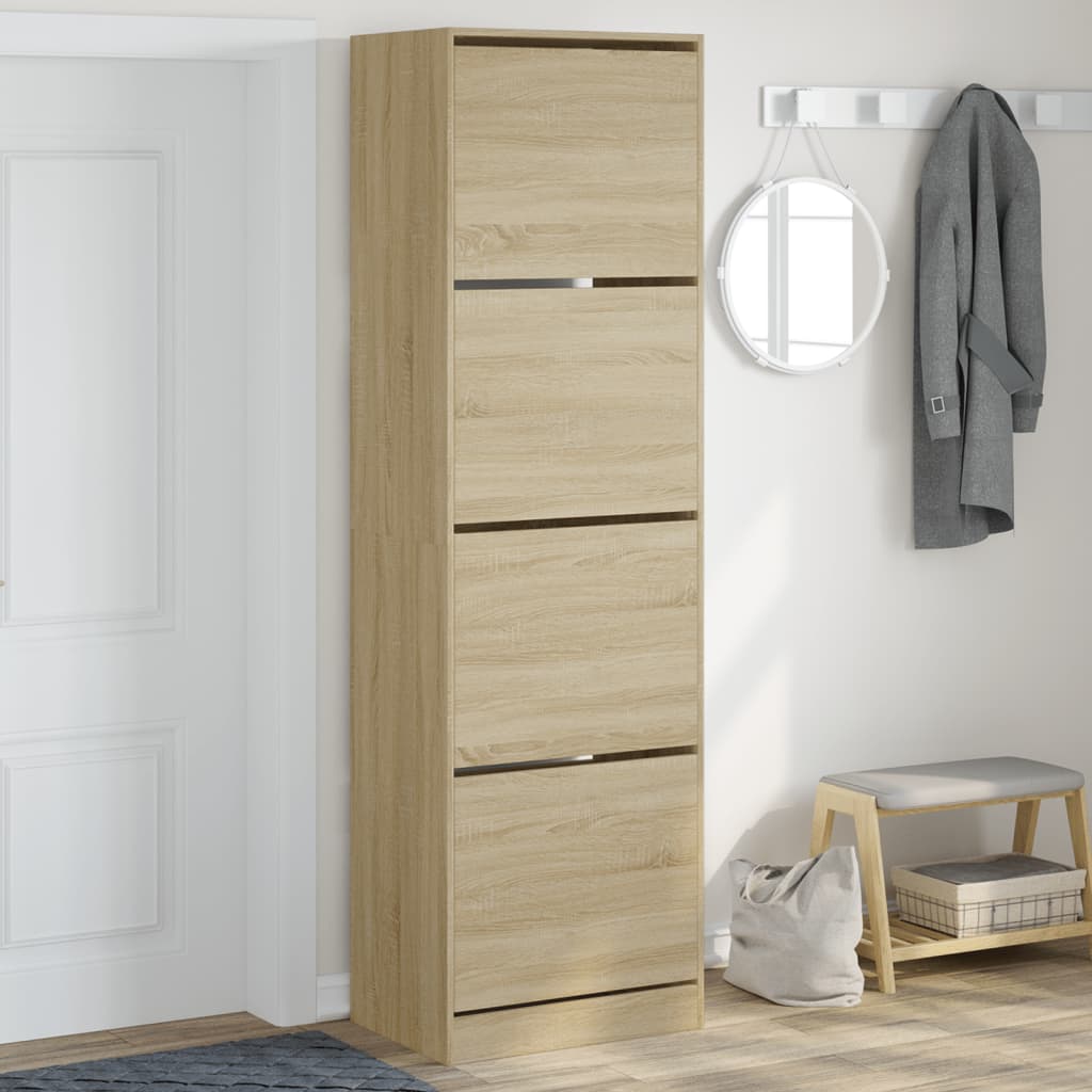 Shoe Cabinet 4-Section Smoked-Wood Tall