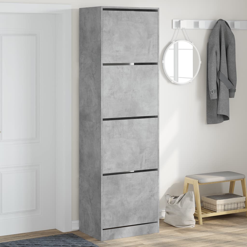 Shoe Cabinet 4-Section Smoked-Wood Tall