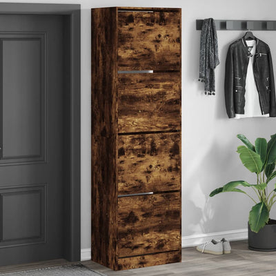 Shoe Cabinet 4-Section Smoked-Wood Tall