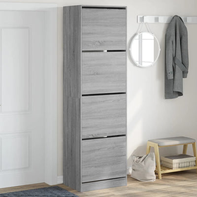 Shoe Cabinet 4-Section Smoked-Wood Tall