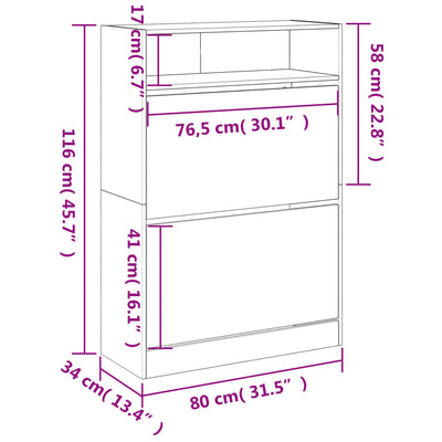 Shoe Cabinet 3-Section Smoked-Wood Medium