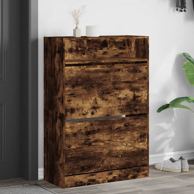 Shoe Cabinet 3-Section Smoked-Wood Medium