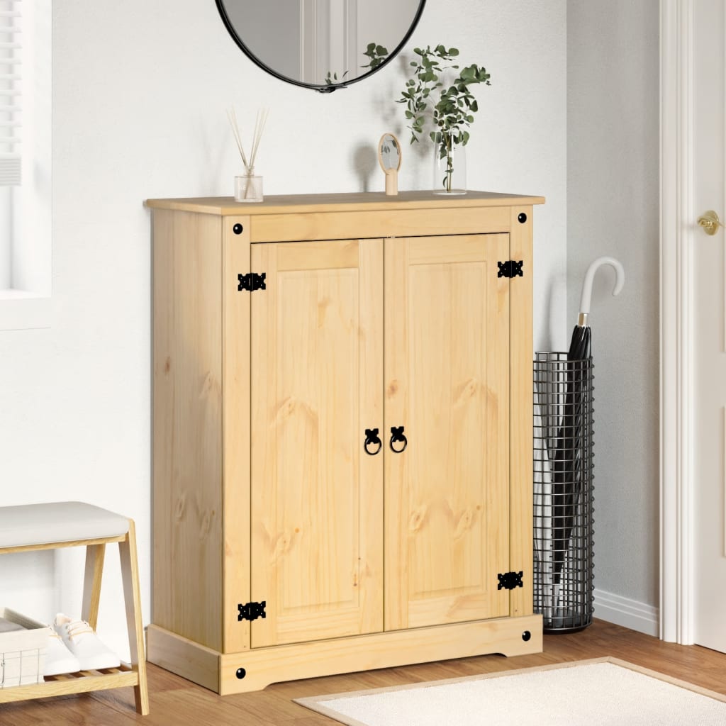 2 Cabinets Natural Pine Wood Shoe Cabinet Medium