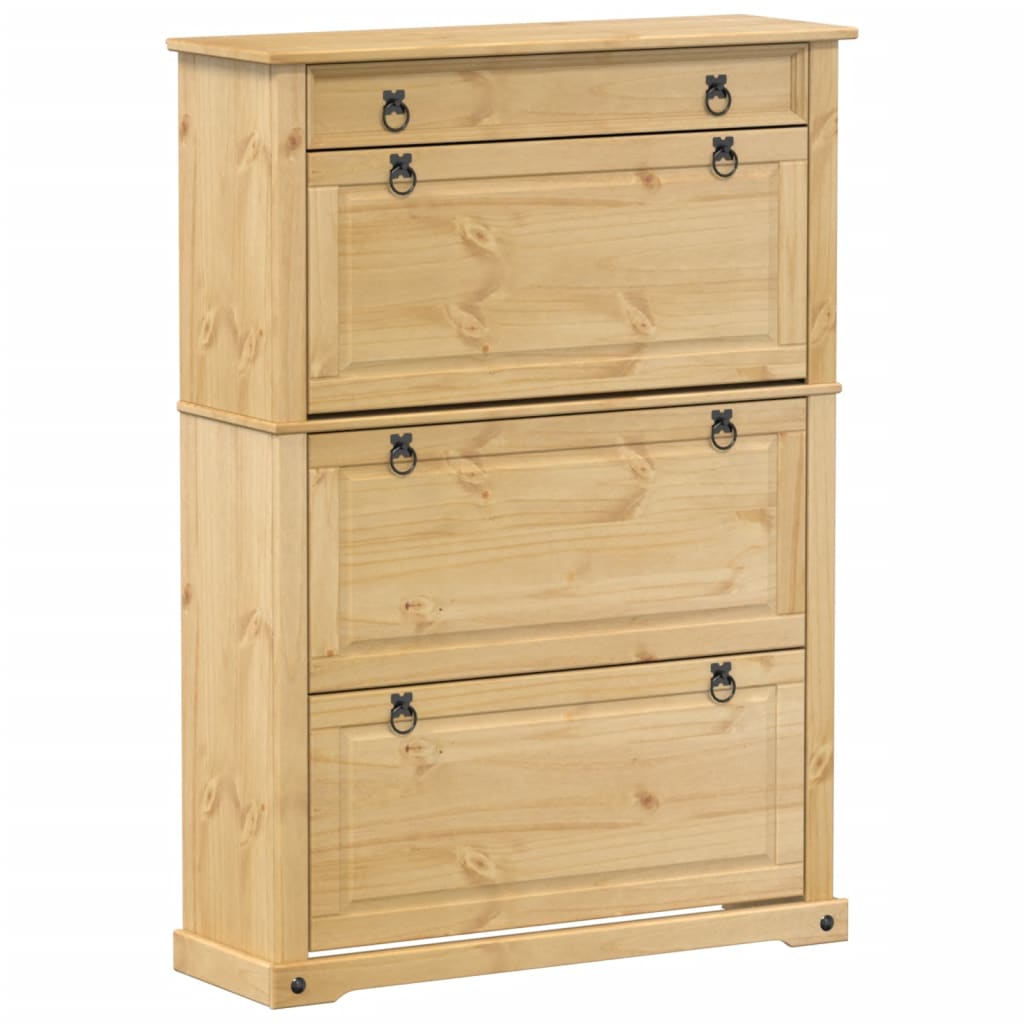 4 Drawers Natural Pine Wood Shoe Cabinet Large