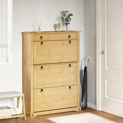 4 Drawers Natural Pine Wood Shoe Cabinet Large