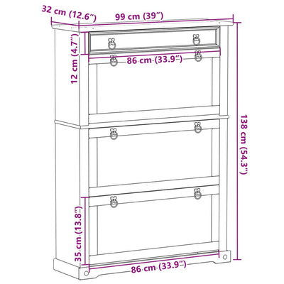 4 Drawers Natural Pine Wood Shoe Cabinet Large