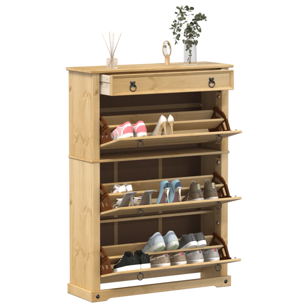 4 Drawers Natural Pine Wood Shoe Cabinet Large