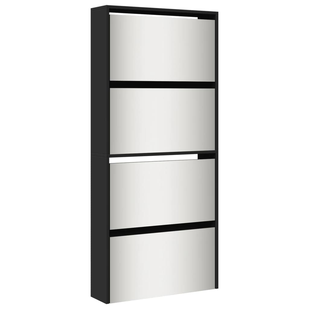 Shoe Cabinet Natural Solid Pine & Glass Tall 4 Drop-Down Drawers