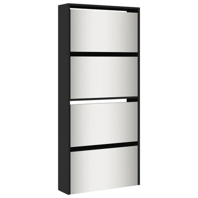 Shoe Cabinet Natural Solid Pine & Glass Tall 4 Drop-Down Drawers