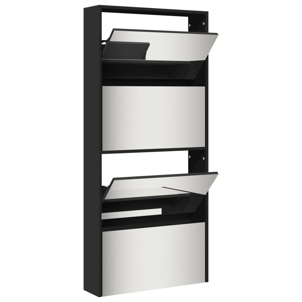 Shoe Cabinet Natural Solid Pine & Glass Tall 4 Drop-Down Drawers