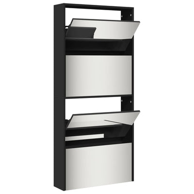 Shoe Cabinet Natural Solid Pine & Glass Tall 4 Drop-Down Drawers