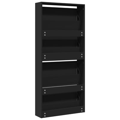 Shoe Cabinet Natural Solid Pine & Glass Tall 4 Drop-Down Drawers