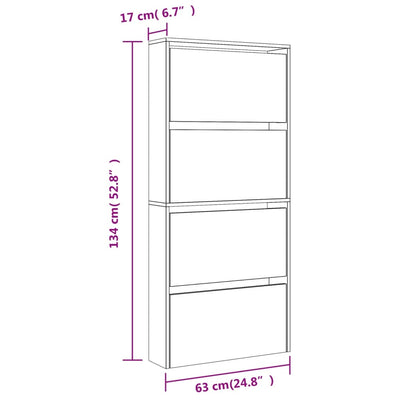 Shoe Cabinet Natural Solid Pine & Glass Tall 4 Drop-Down Drawers