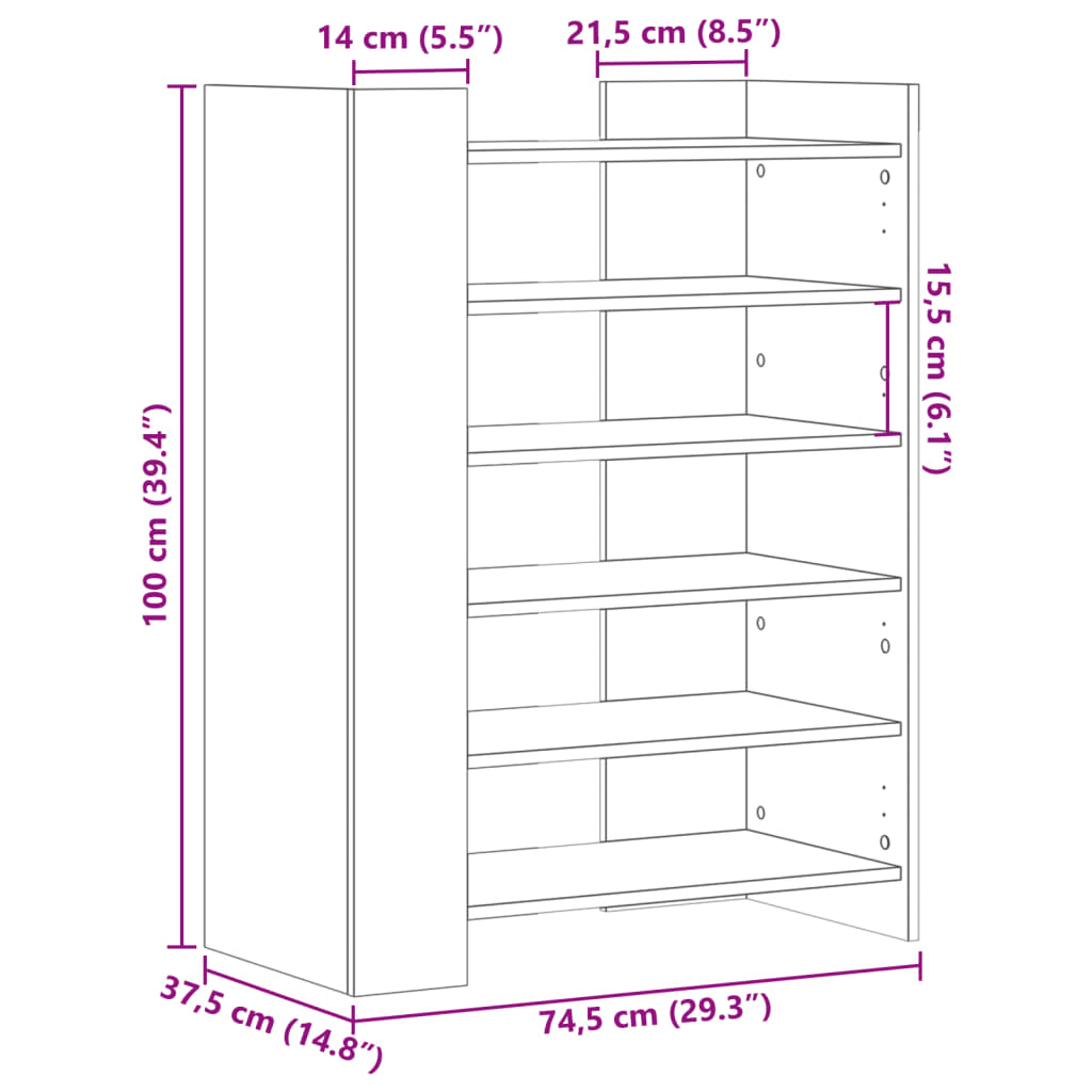 Tone Shoe Rack Grained Old Walnut 5 Open Compartments