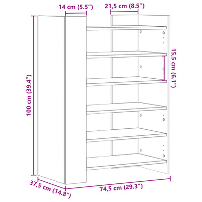 Tone Shoe Rack Grained Old Walnut 5 Open Compartments