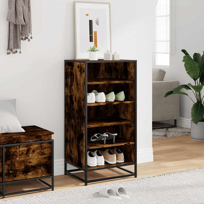Flow Shoe Rack Grained Old Oak & Metal 5 Compartments