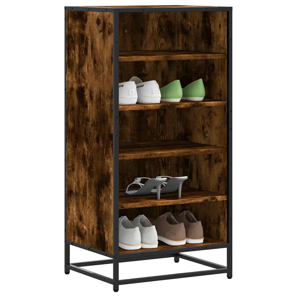Flow Shoe Rack Grained Old Oak & Metal 5 Compartments