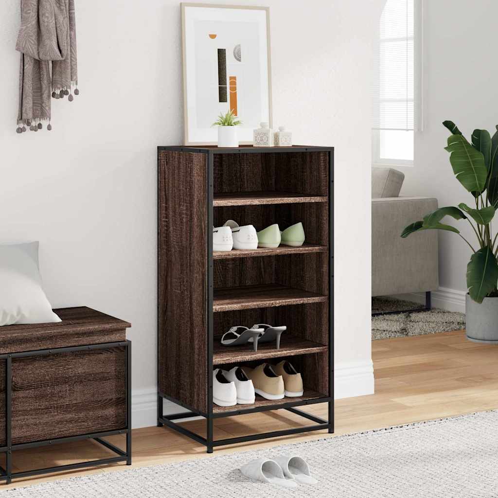 Flow Shoe Rack Grained Old Oak & Metal 5 Compartments