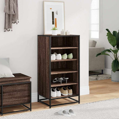 Flow Shoe Rack Grained Old Oak & Metal 5 Compartments