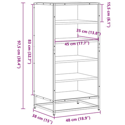 Flow Shoe Rack Grained Old Oak & Metal 5 Compartments