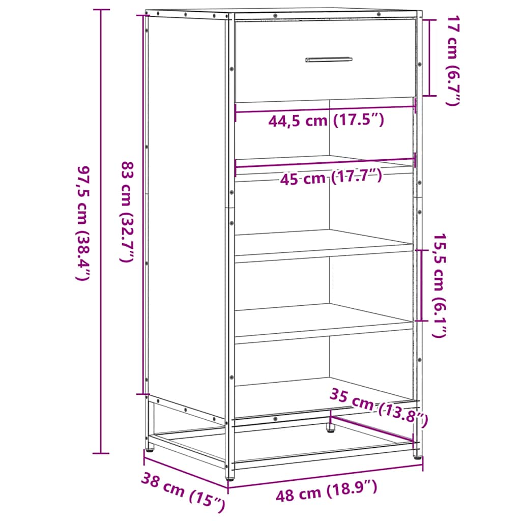 Shoe Bench Old, Hand-Finished Wood Tall 5 Compartments