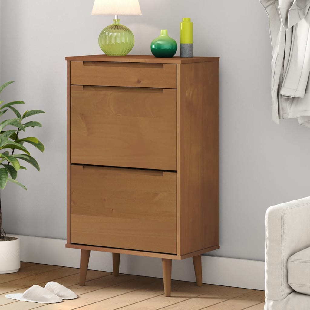 3 Drawers Natural Pine Wood Shoe Cabinet Medium