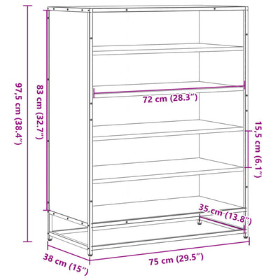 5-Tier Shoe Rack Smoked Wood Medium