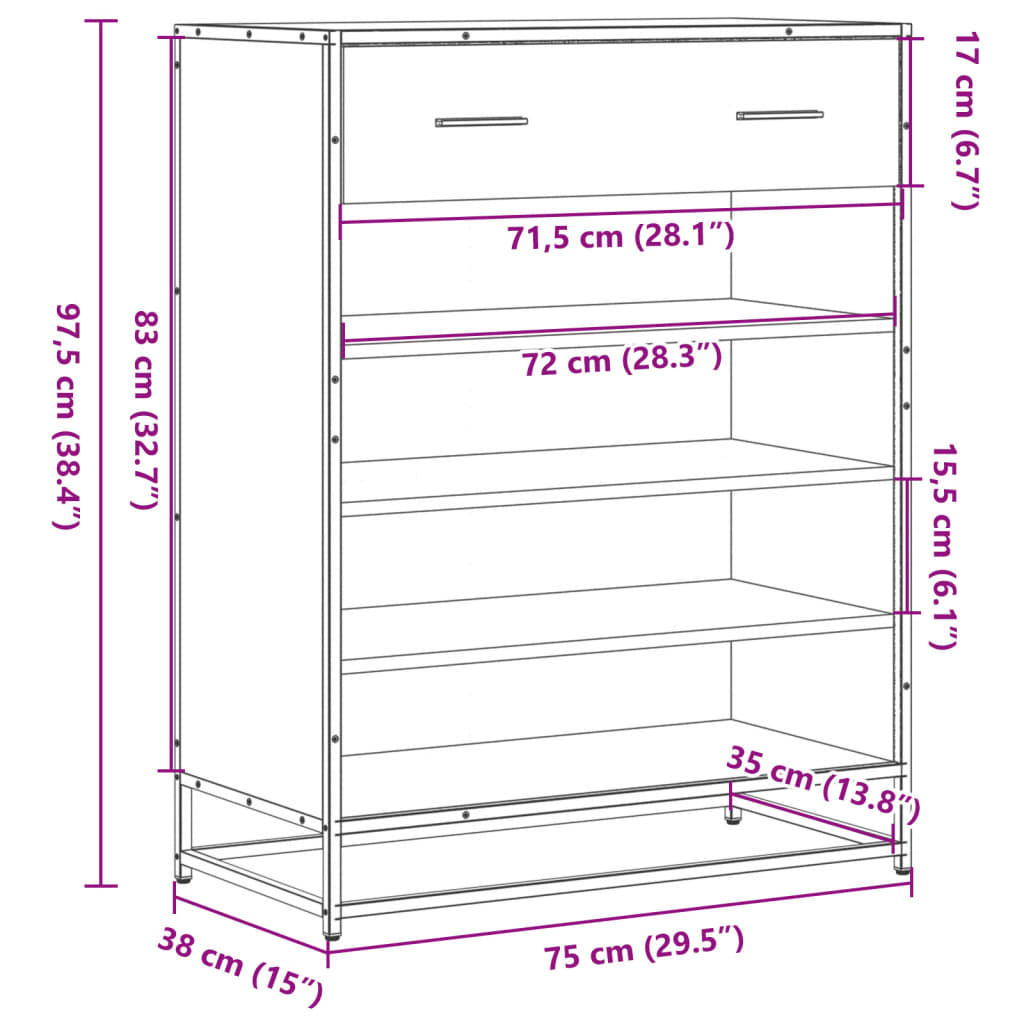6 Cabinets Natural Oak Shoe Cabinet Medium