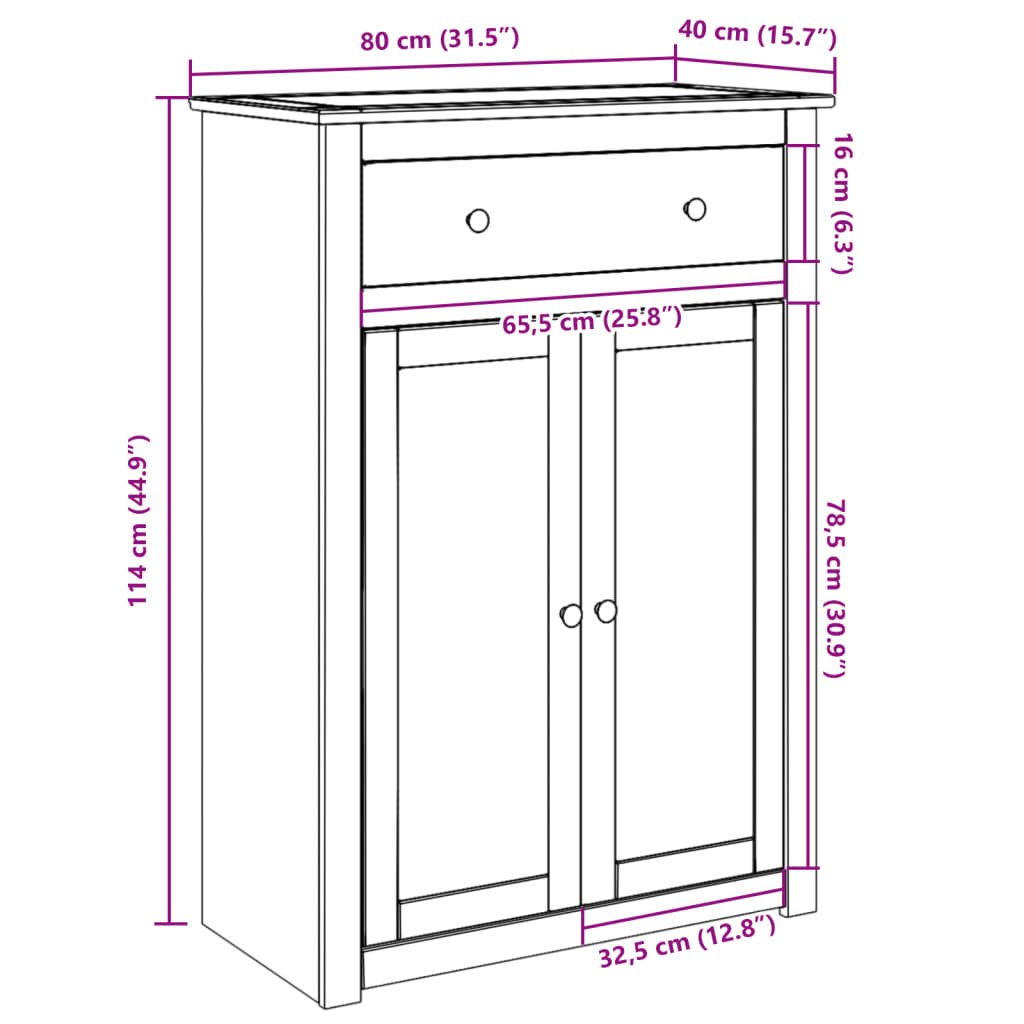 2 Drawers & 2 Compartments Natural Pine Wood Shoe Cabinet Medium