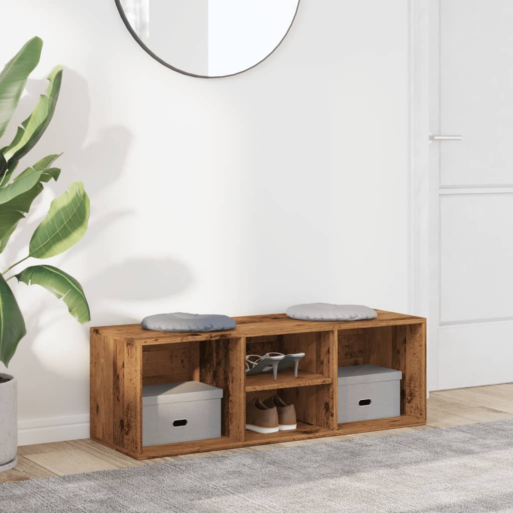 Flow Shoe Bench Old Wood 4 Compartments Wide & Low