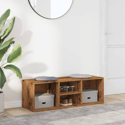 Flow Shoe Bench Old Wood 4 Compartments Wide & Low