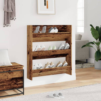Tone Wall-Mounted Flow Shoe Cabinet Old Pine Medium 3 Vertical Drawers