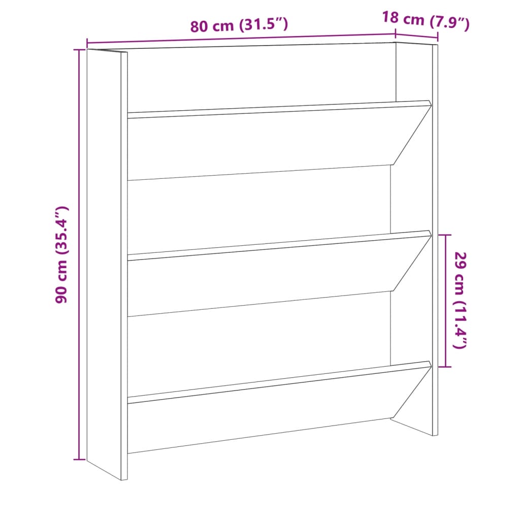 Tone Wall-Mounted Flow Shoe Cabinet Old Pine Medium 3 Vertical Drawers