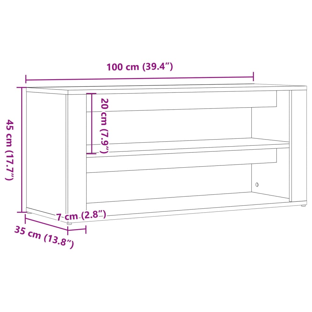 Shoe Rack White Glazed Oak Wide & Long