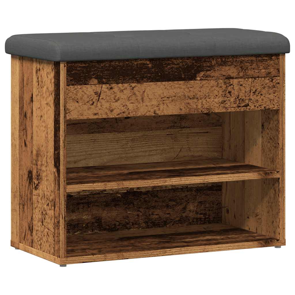 Shoe Bench Old Grained Wood 2 Compartments Small