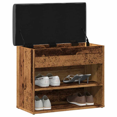 Shoe Bench Old Grained Wood 2 Compartments Small