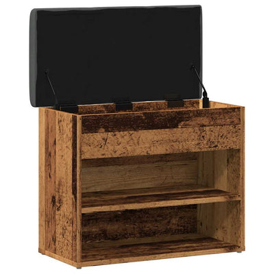 Shoe Bench Old Grained Wood 2 Compartments Small