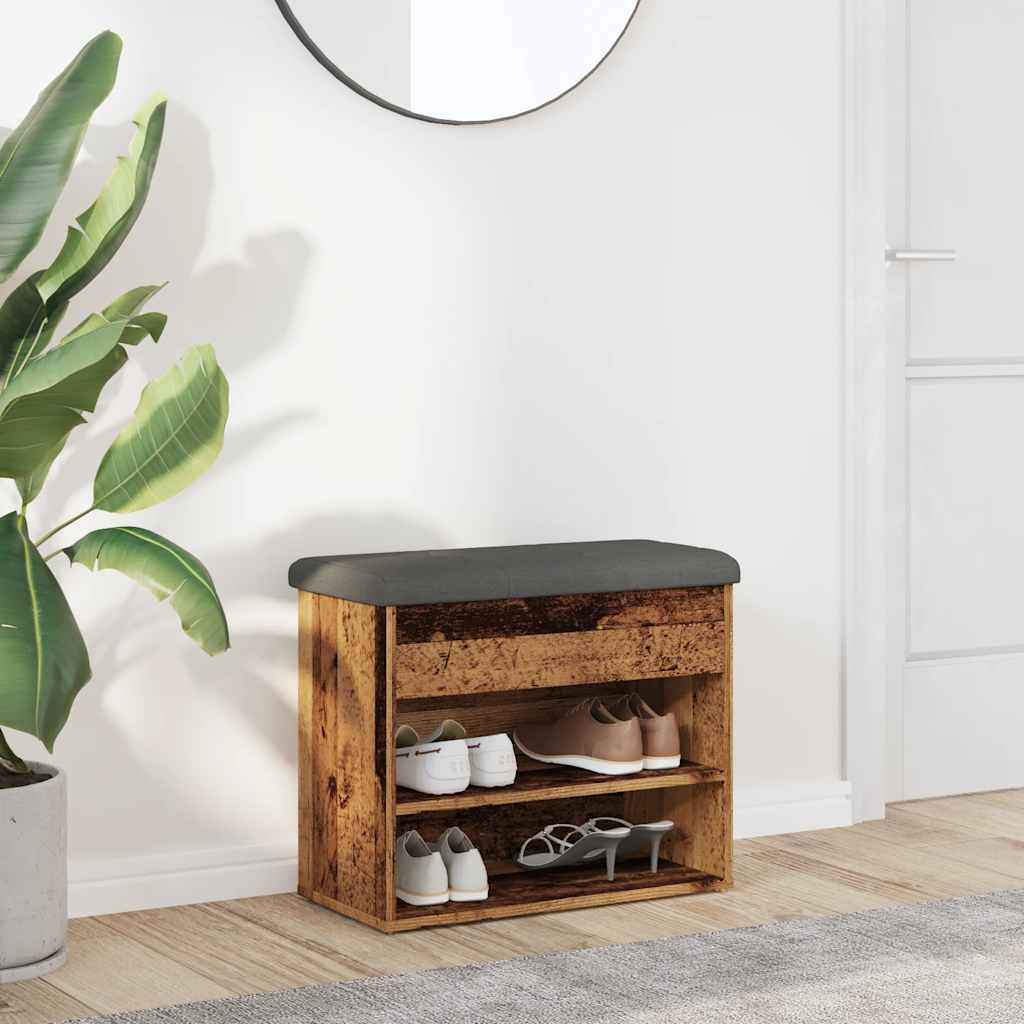Shoe Bench Old Grained Wood 2 Compartments Small