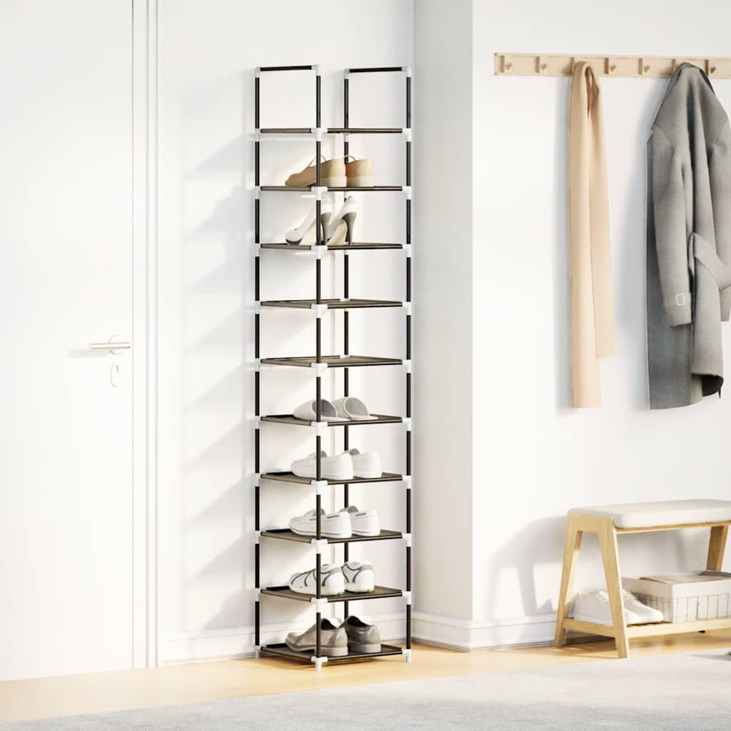 Gray Fabric 10 Compartments Shoe Rack
